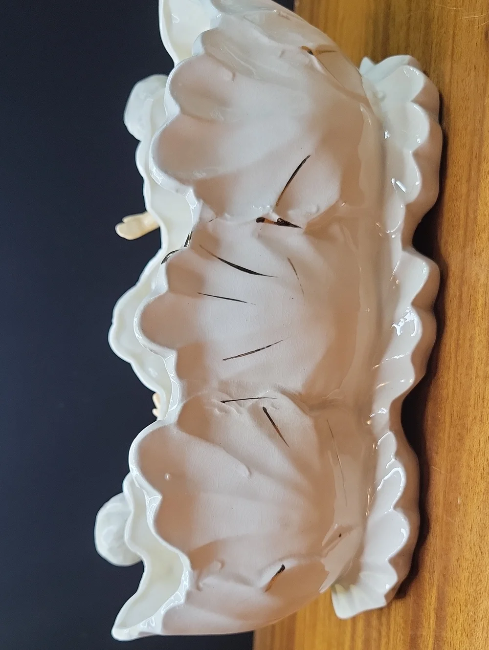 Porcelain Cherub Shell Planter in White and Gold